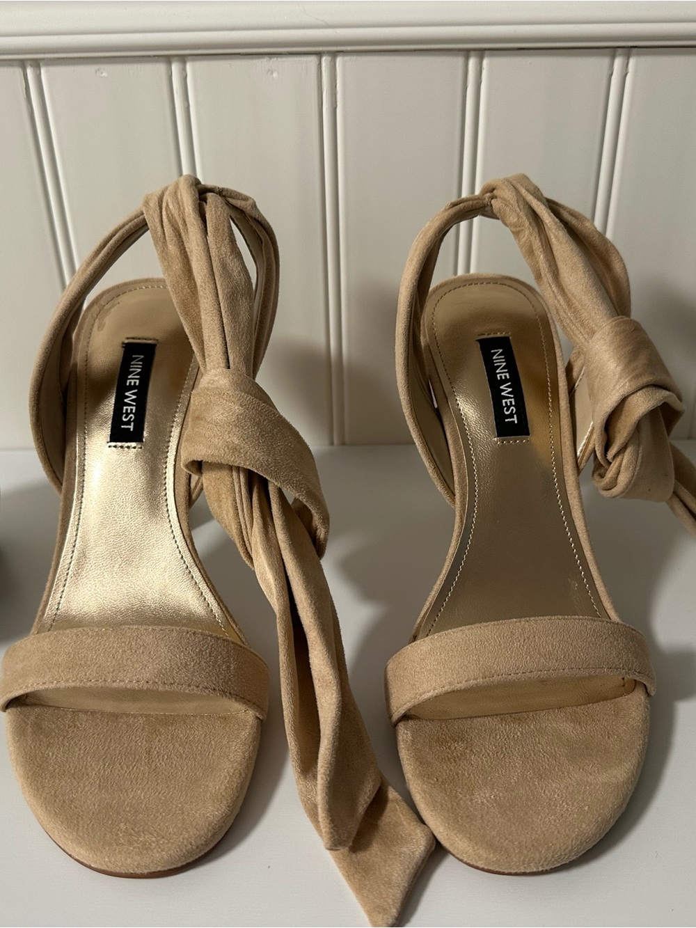 NIB- Nine West Kelsie 6M Light Natural - Ankle-Tie Suede High Heel Sandal - Picture 5 of 10